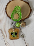 Avocado Toast Charm Badge Reel, Beaded Retractable ID Holder