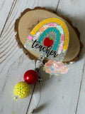 Teacher rainbow paper clip badge reel lanyard