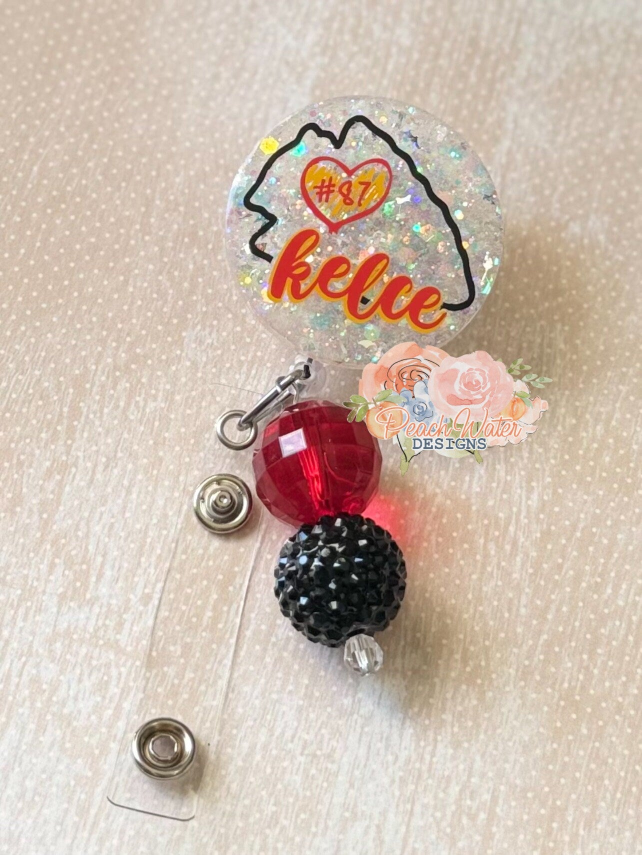 Football Kelce 87 love heart swifty badge reel lanyard