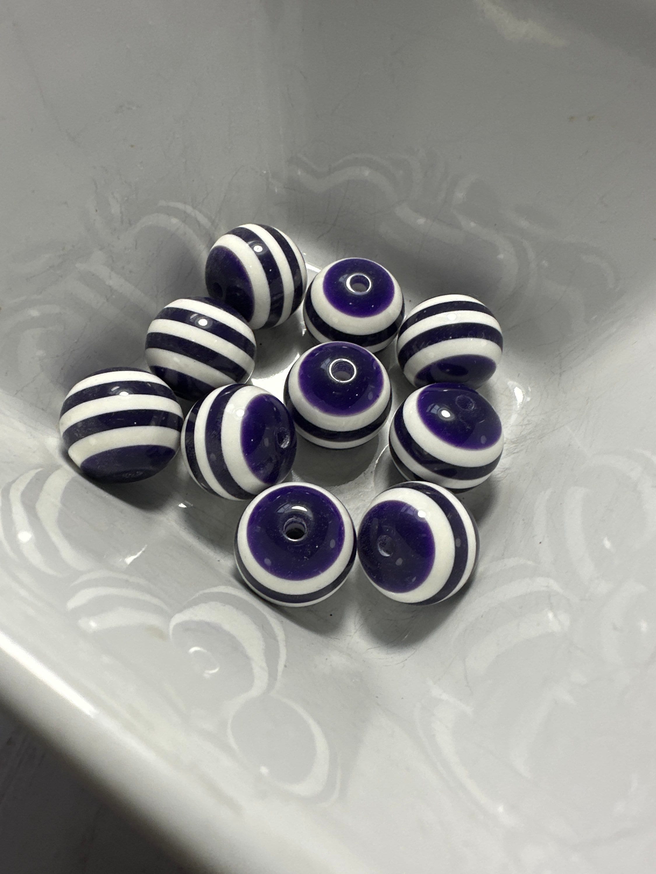 Dark purple stripe 20mm chunky gum ball bead 10 count