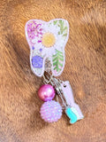 Dental tooth teeth braces badge reel flowers floral alligator belt clip lanyards purple