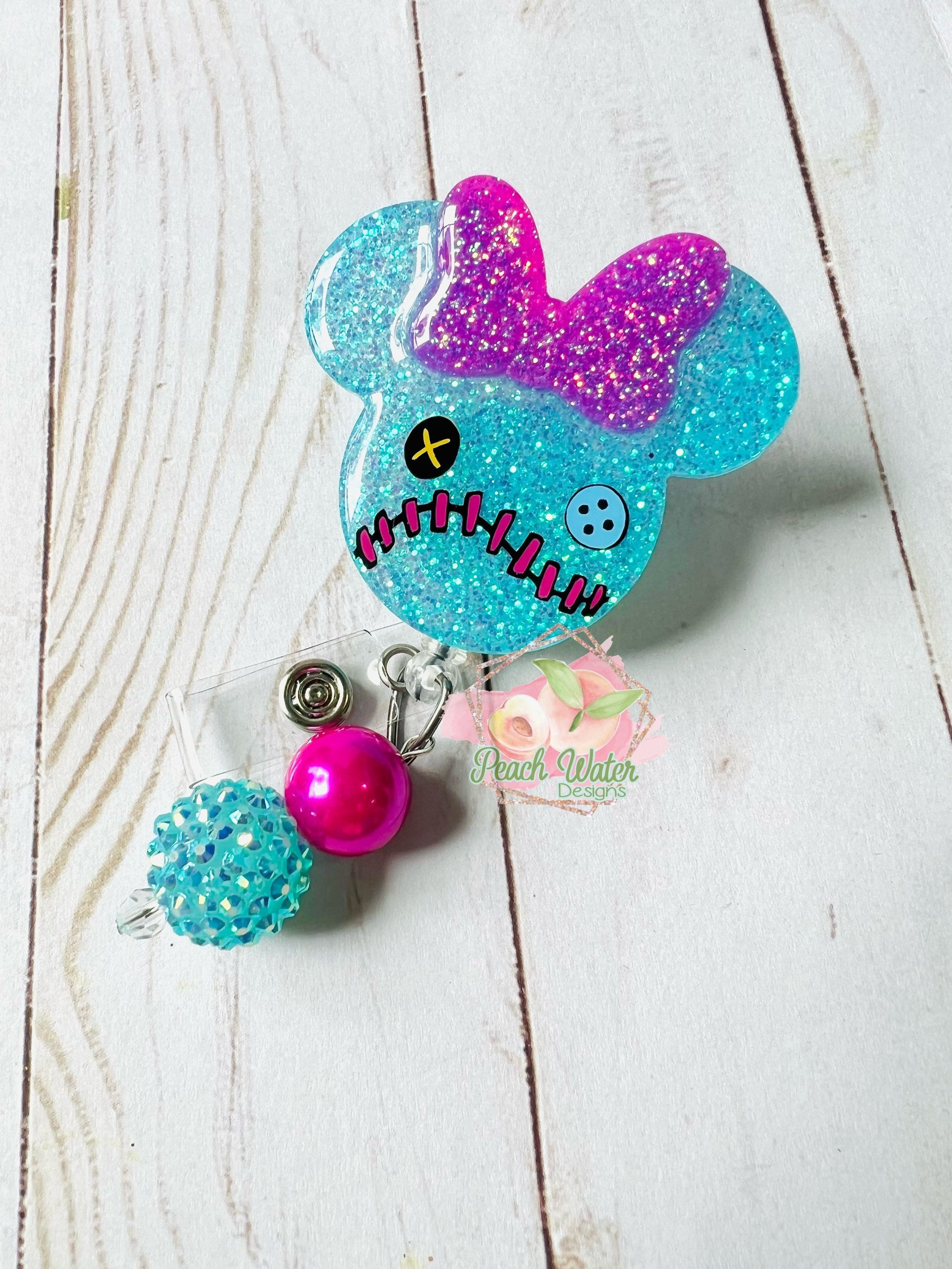 Scrump Lilo and Stitch doll badge reel teacher lanyard nurses
