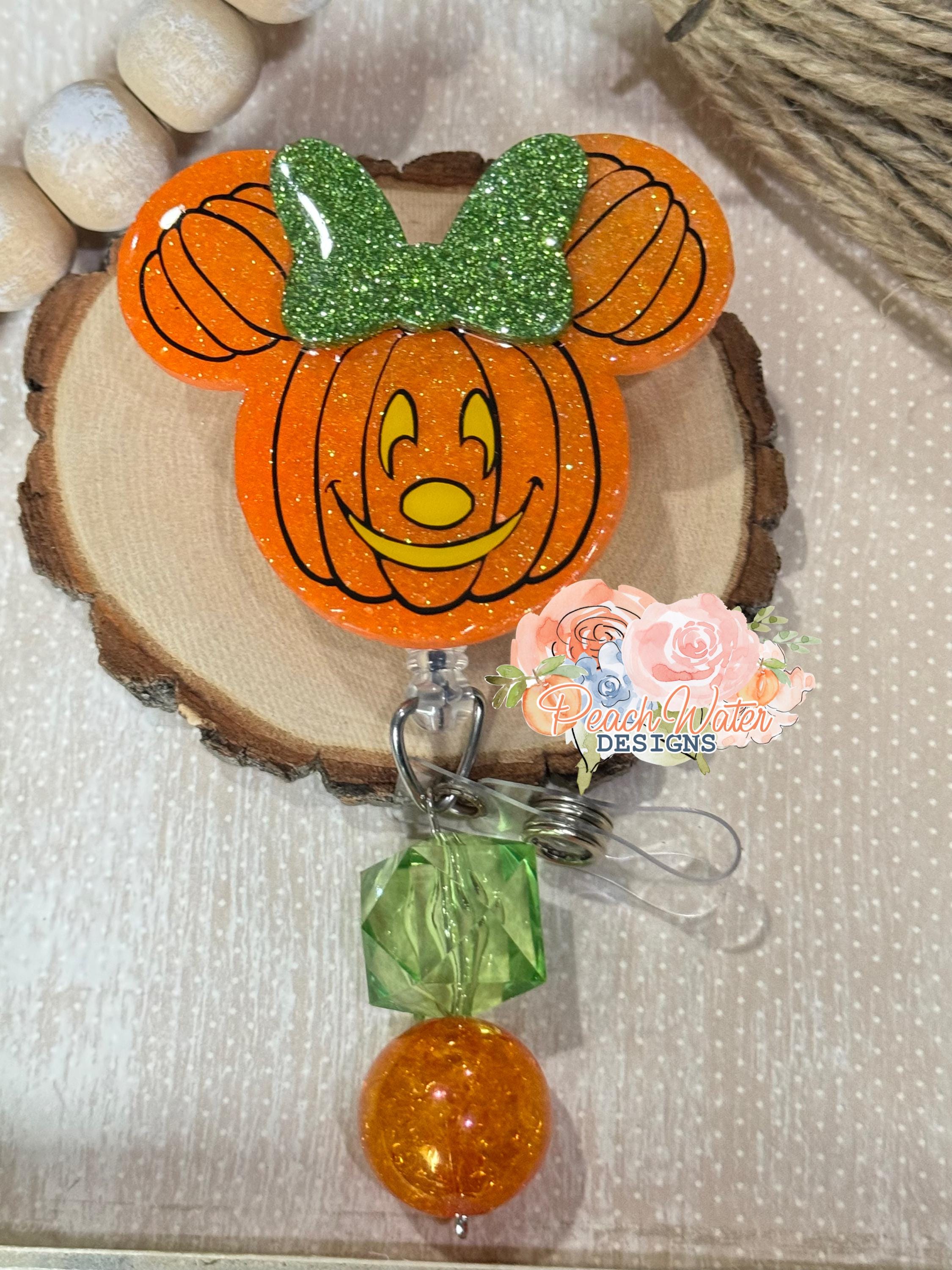 Mouse pumpkin fall  head badge reel  inspired lanyard