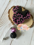 Leopard mouse head badge reel  inspired lanyard purple