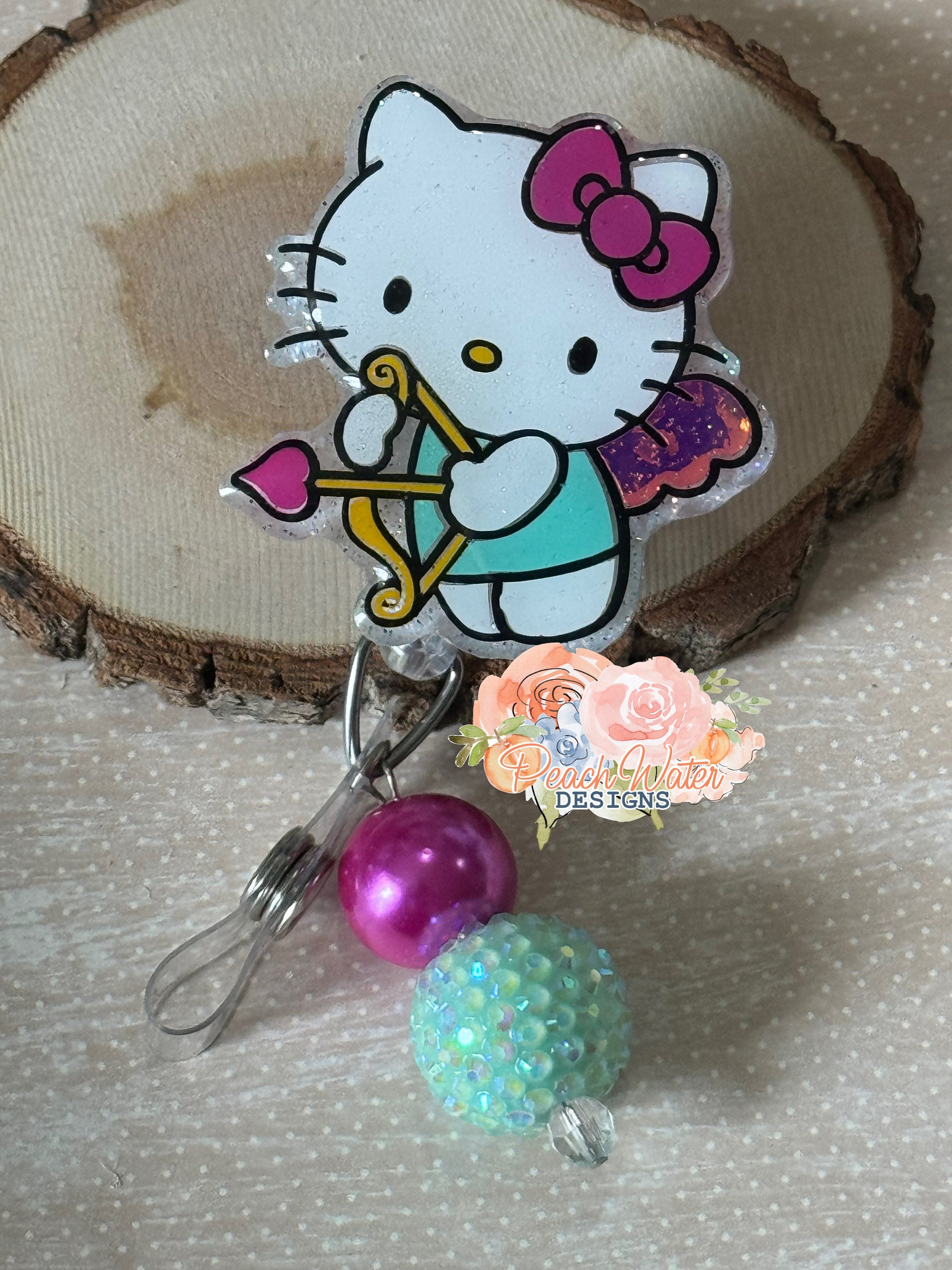Kitty Valentines badge reel Cat inspired lanyard