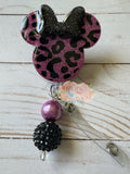Purple leopard print mouse head badge reel  inspired lanyard