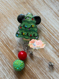 Christmas Tree Mickey head badge reel with bow  Disney inspired lanyard