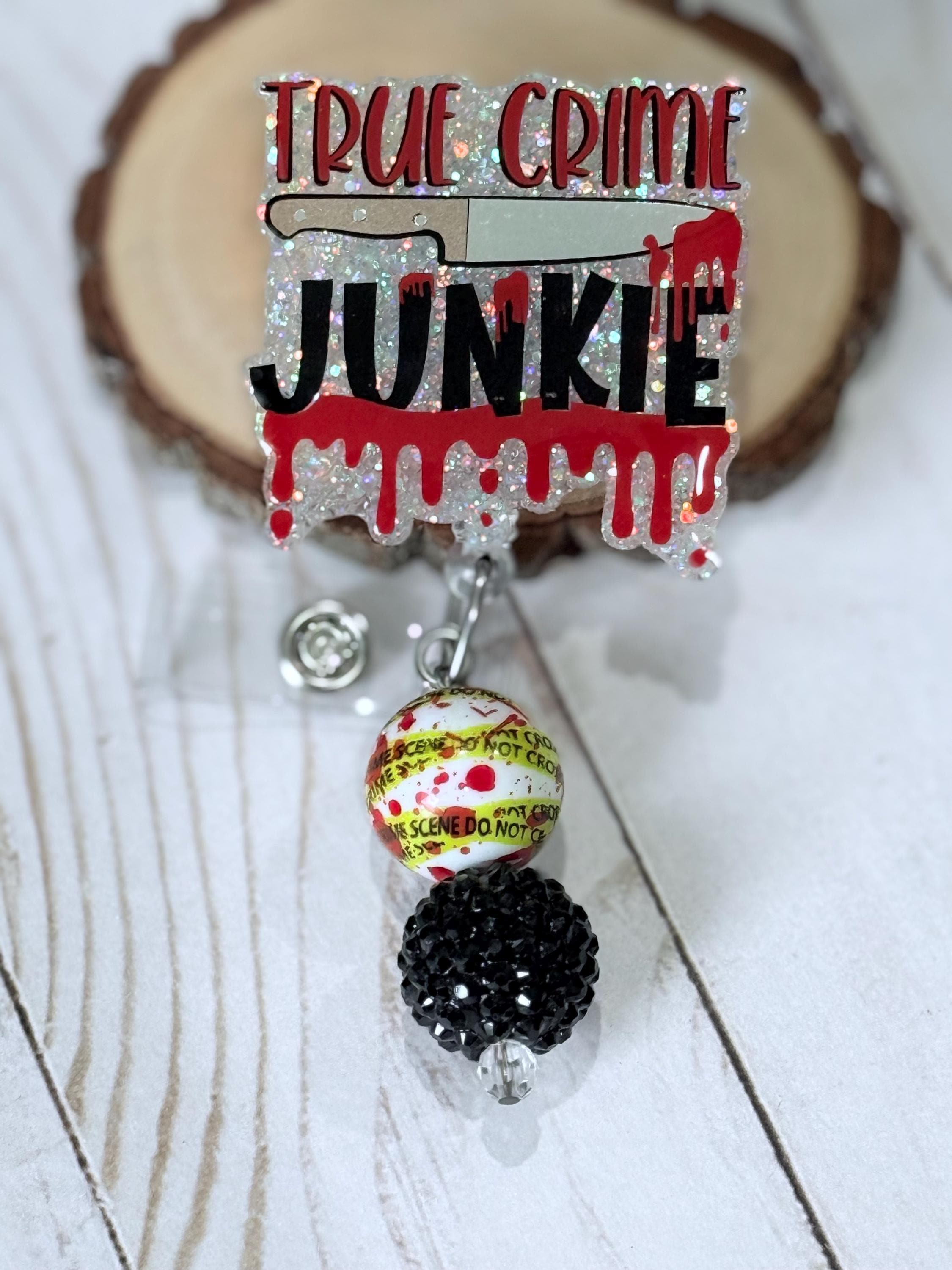 True Crime badge reel lanyard teacher nurse junkie crime junkie podcast