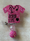 hot pink scrub top nurse shirt badge reel